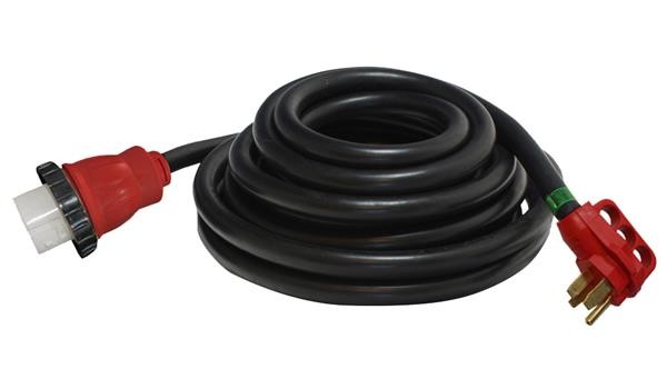 Valterra Power Cord, Mighty Cord (TM), Power Supply Cord, 3 Prong, Single Detachable Outlet With Locking Ring, 50 Amp, 25 Foot Length, Black, With Finger Grip Handle on Male End 
