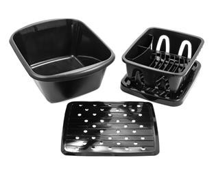 Black Dish Drainer With Tray And Sink Mat 