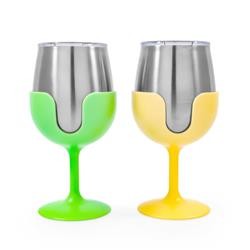 Camco Life Is Better At The Campsite Wine Tumbler Set - Green/Yellow 