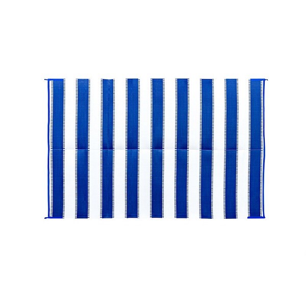 Reversible Stripe Awning Leisure Mat, Blue 6'x9' 
